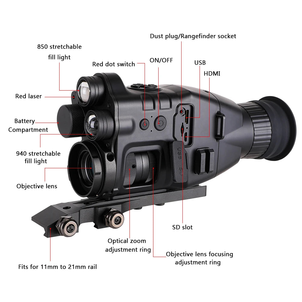 Henbaker CY789 Night Vision Scope 1920p HD Night Vision Riflescope Monocular 940nm Infrared Hunting Night Vision Sight Cameras