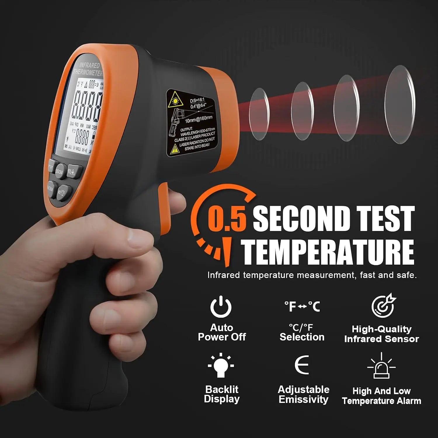 BT-985C Infrared Thermometer Gun -  Non Contact 16:1 IR Laser Temperature Gun Digital Instant Read -50℃~800℃(-58℉~1472℉)