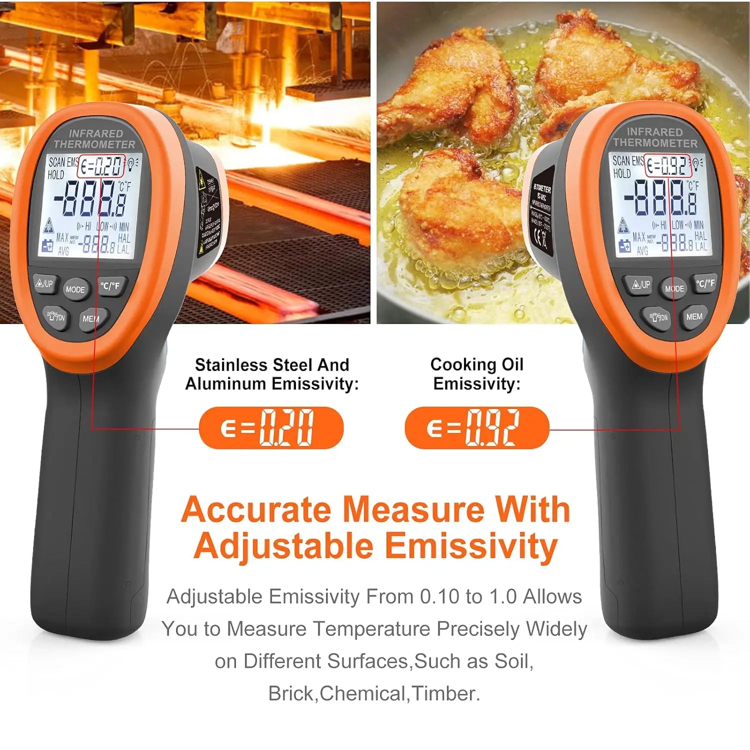 BT-985C Infrared Thermometer Gun -  Non Contact 16:1 IR Laser Temperature Gun Digital Instant Read -50℃~800℃(-58℉~1472℉)