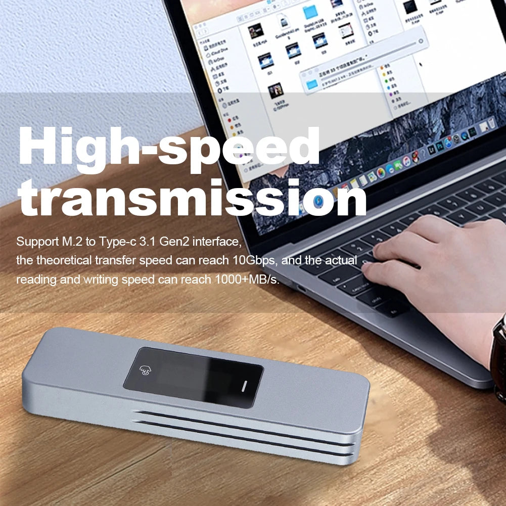RTL9210B M.2 NVMe/NGFF SSD Enclosure Adapter with Screen Display,USB 3.2 Gen2, M-Key M2 Case 2280, Aluminum External NVMe Reader