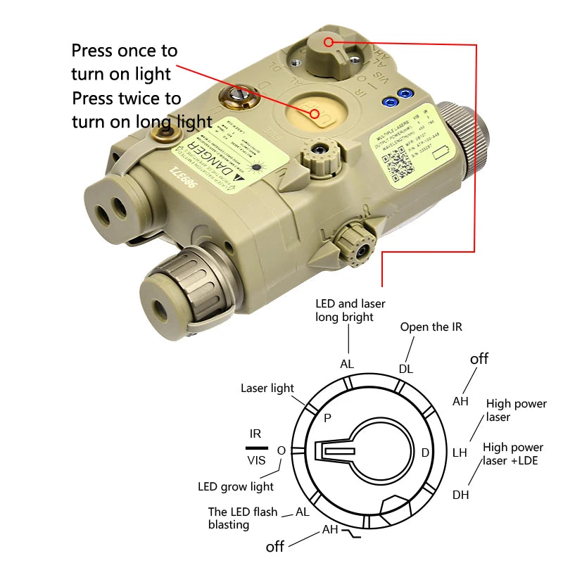 US Warehouse Delivery WADSN Tactical PEQ15 PEQ 15 Red Dot Green IR Laser Indicator Pointer NGAL DBAL M300M600 Airsoft Flashlight