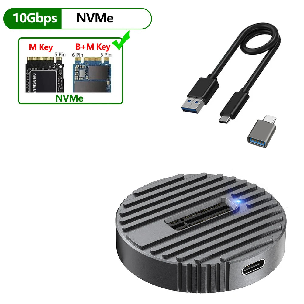 USB to M.2 SATA NVMe Enclosure 10Gbps External SSD Case Tool-Free NVME Reader For 2230 22420 2260 2280 Storage Box House