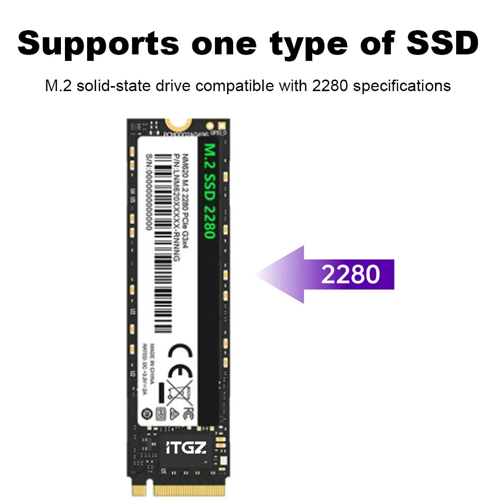RTL9210B M.2 NVMe/NGFF SSD Enclosure Adapter with Screen Display,USB 3.2 Gen2, M-Key M2 Case 2280, Aluminum External NVMe Reader