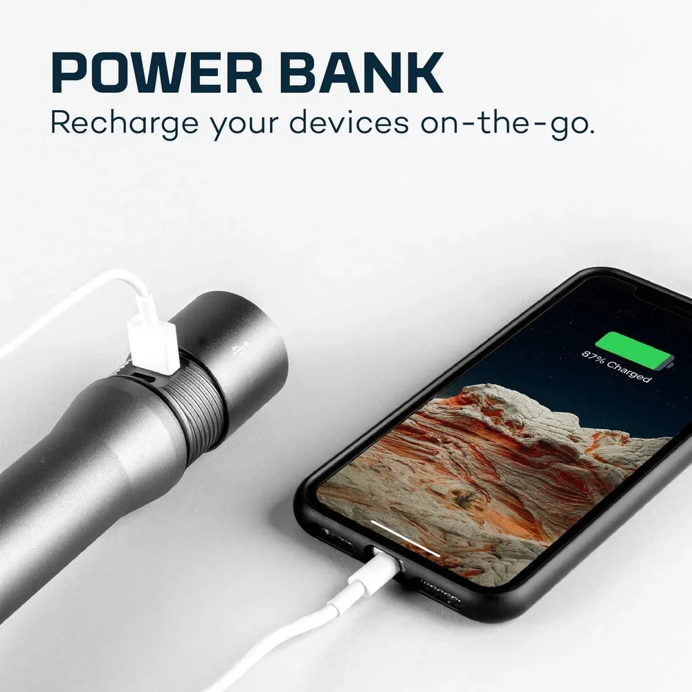 5000 Lumen Rechargeable Handheld Flashlight Waterproof Powerful USB-C Power Bank Smart Temperature Control Impact Resistant 4