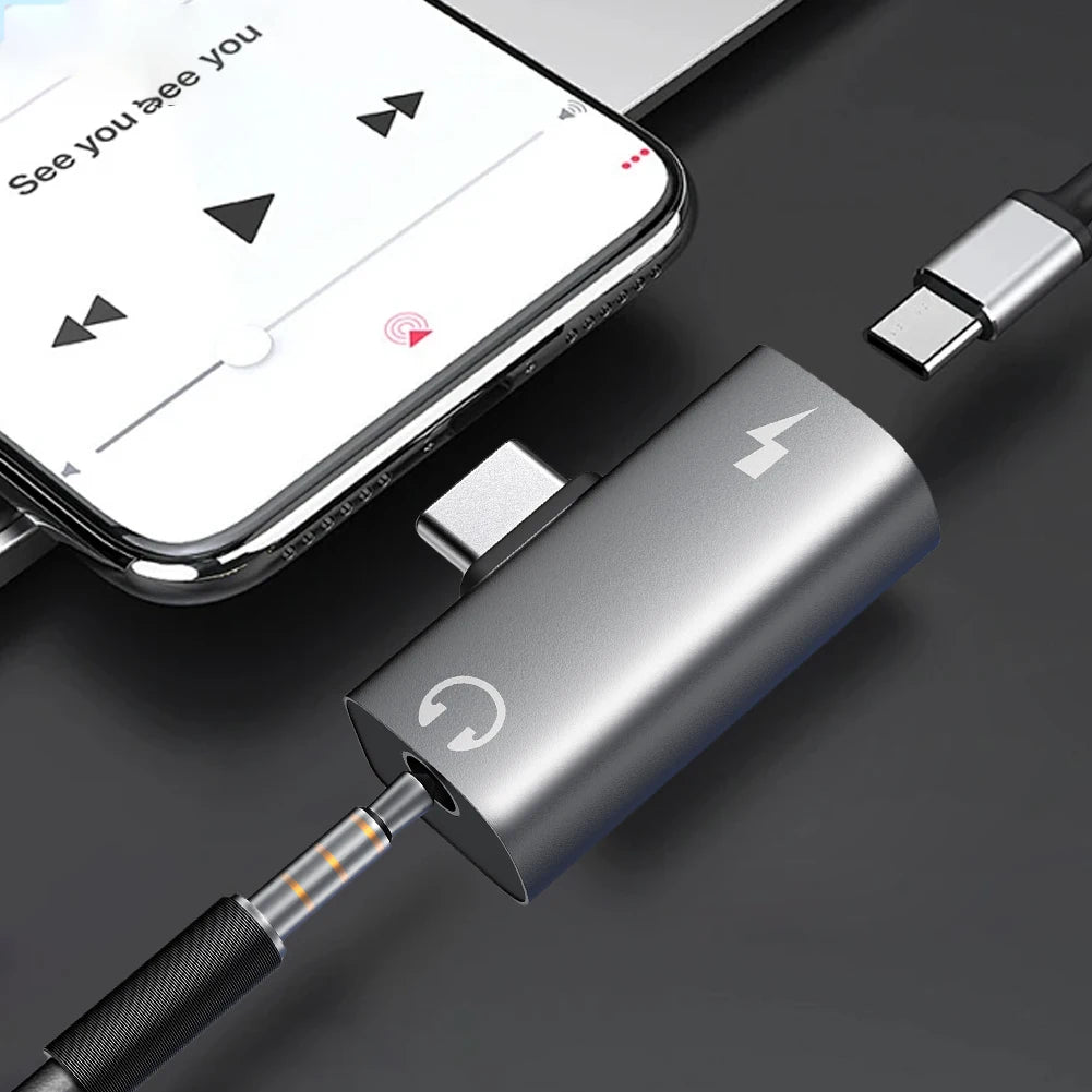 2-in-1 USB C To Aux Audio Jack Dongle Cable Cord PD 30W USB C Splitter USB C To Type-C Converter for Xiaomi Huawei iPhone 15 16