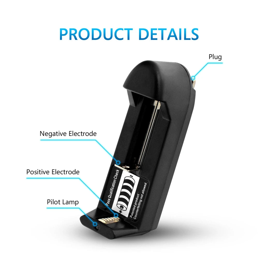 US Portable Single Slot DC3.6V/3.7V Wall Charger For 18650 26650 16340 Lithium 18350 Battery Automatic Charger