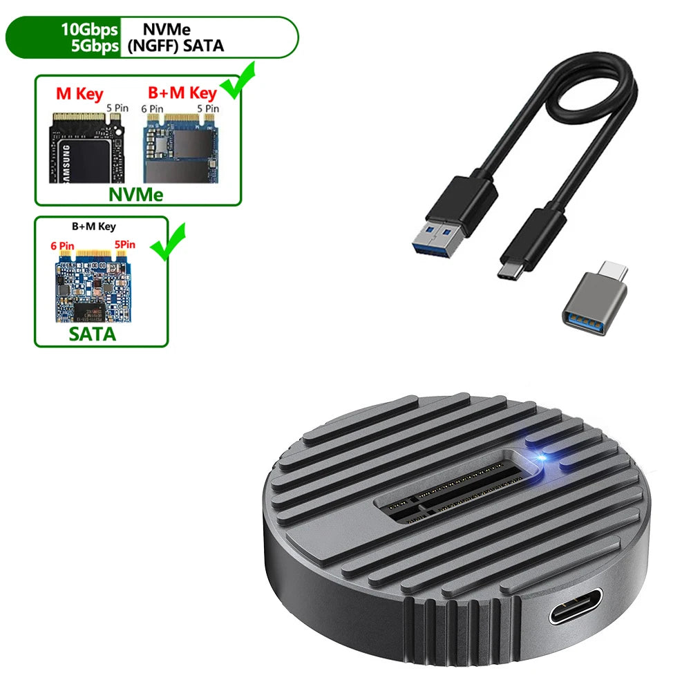 USB to M.2 SATA NVMe Enclosure 10Gbps External SSD Case Tool-Free NVME Reader For 2230 22420 2260 2280 Storage Box House