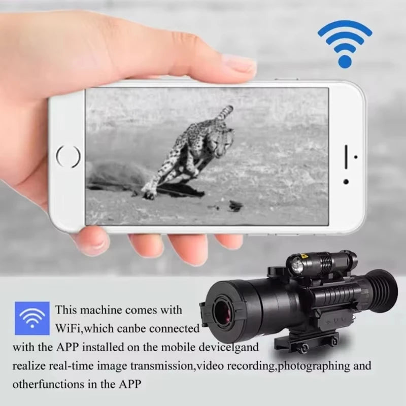 Night Vision Digital Rifle Scope with WiFi and E-Compass, 3.7～11X HD Hunting Riflescope Monocular, Ip65 with Rail Mount