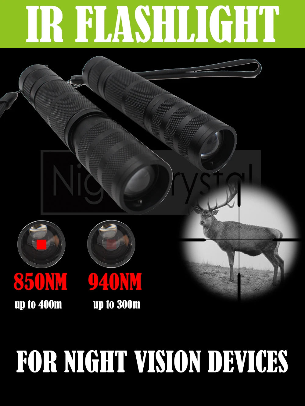 940nm & 850nm IR Flashlight Infrared Light Torch Illuminator Lantern for Night Vision Scope Coyote Hog Predator Hunting
